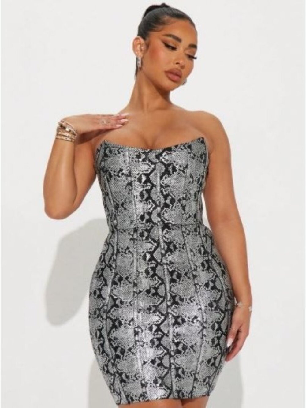 Fashion Nova Clarissa Bandage Mini Dress Size 3X Silver Black Snakeskin Print
